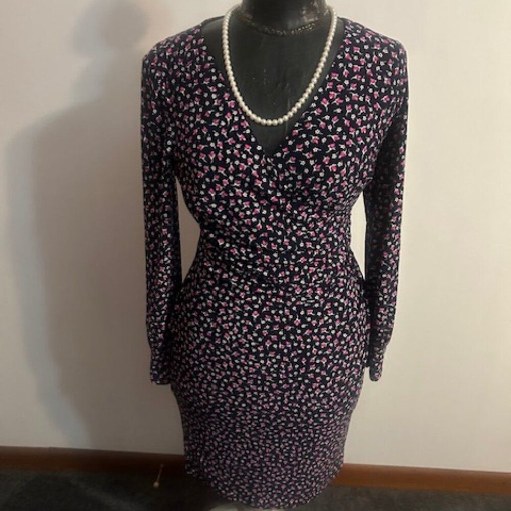 Lauren Ralph Lauren Sydnie Navy/Pink/White Floral Faux wrap Jersey dress, size 6